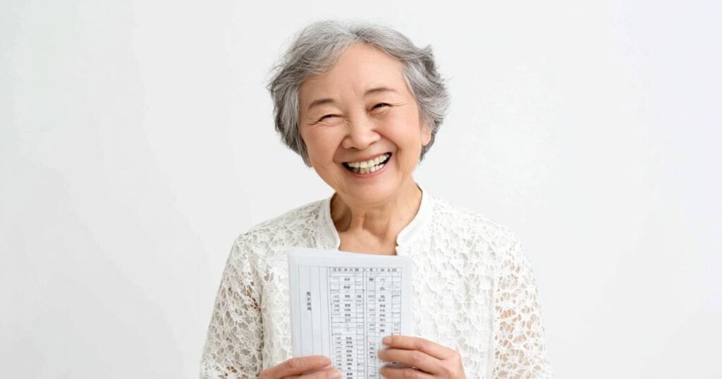 국민연금 수령 나이 안내 - 65세 달력과 연금 서류를 보는 행복한 어르신
